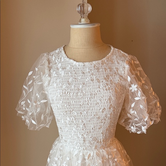 NWT Elegant White Embroidered Tulle Dress - Picture 4 of 12